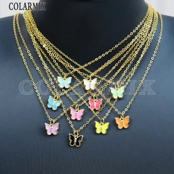 10 Шт Модное Эмалевое ожерелье с подвеской в виде бабочки, подвески, ювелирное ожерелье, ювелирные изделия, подарок, женская бижутерия 52588