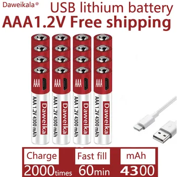 AAA USB зарядка 1.2 В AAA 4300 мАч перезаряжаемая литиевая батарея для сигнализации пистолет пульт дистанционного управления мышь игрушка батарея + БЕСПЛАТНАЯ ДОСТАВКА