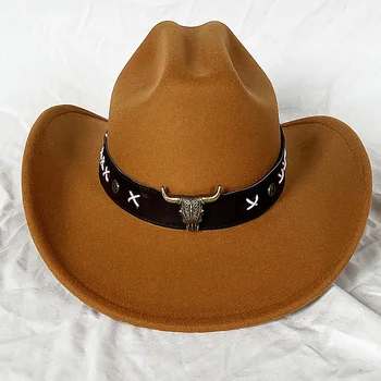 Ковбойская шляпа с 3D этикеткой коровы с загнутым краем, большая ковбойская модная ковбойская шляпа, Этническая Тибетская фетровая шляпа, Фетровая шляпа, Сомбреро Hombre