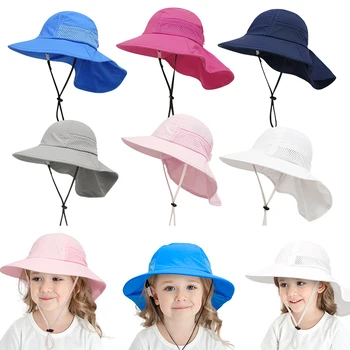Летняя детская шляпа от Солнца с широкими полями, дышащие сетки ведро шапка для мальчиков девочек открытый УФ-защита пляж шапки