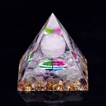 Целебный кристалл, Пирамидальный камень из оргона С розовым кварцем, Статуэтка Генератора сфер, Украшение для защиты, Медитация, Рейки
